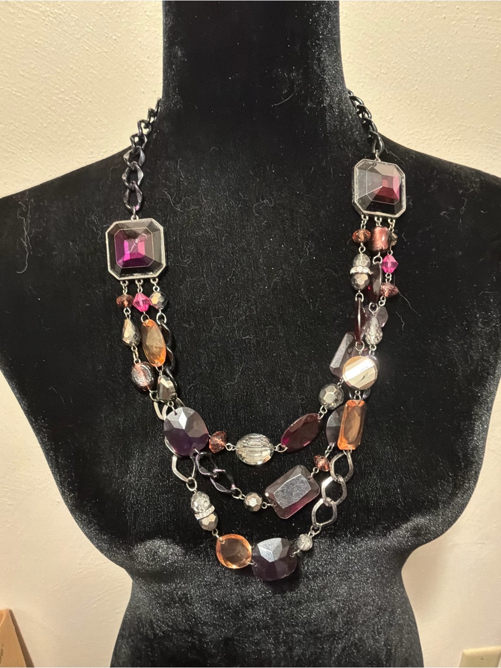 Multi-Color Faceted Bead Statement Necklace - Unbranded